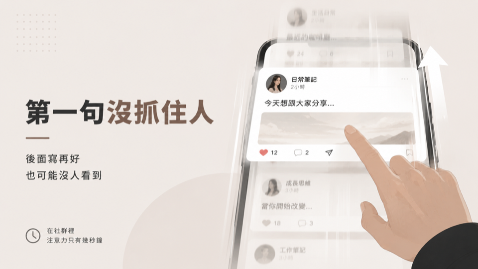 第一句沒抓住人，後面寫再好也可能沒人看到
