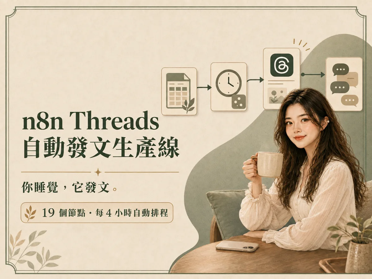 n8n Threads 自動發文生產線：19 個節點，每 4 小時自動排程